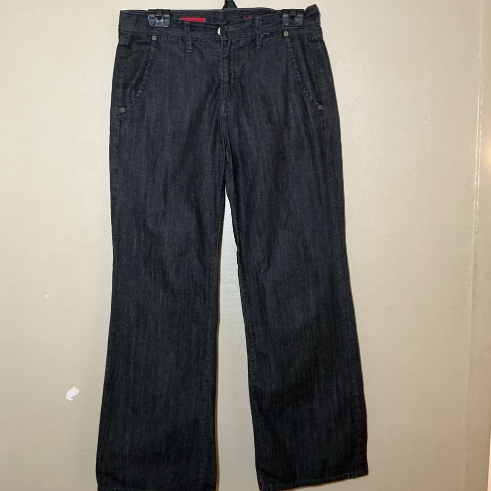 Ag Adriano Goldschmied Black Denim Jeans with Red and Blue Label Detail